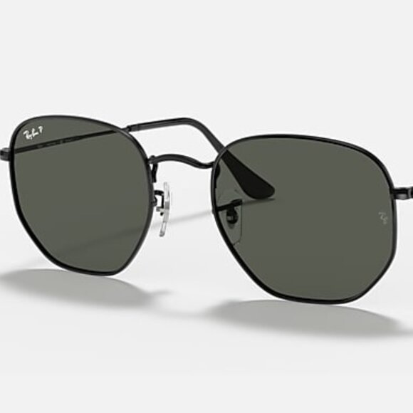 NEW RAY-BAN Hexagonal Flat Lenses – Polished Black Frame, Polarized G-15 Green - Picture 1 of 2